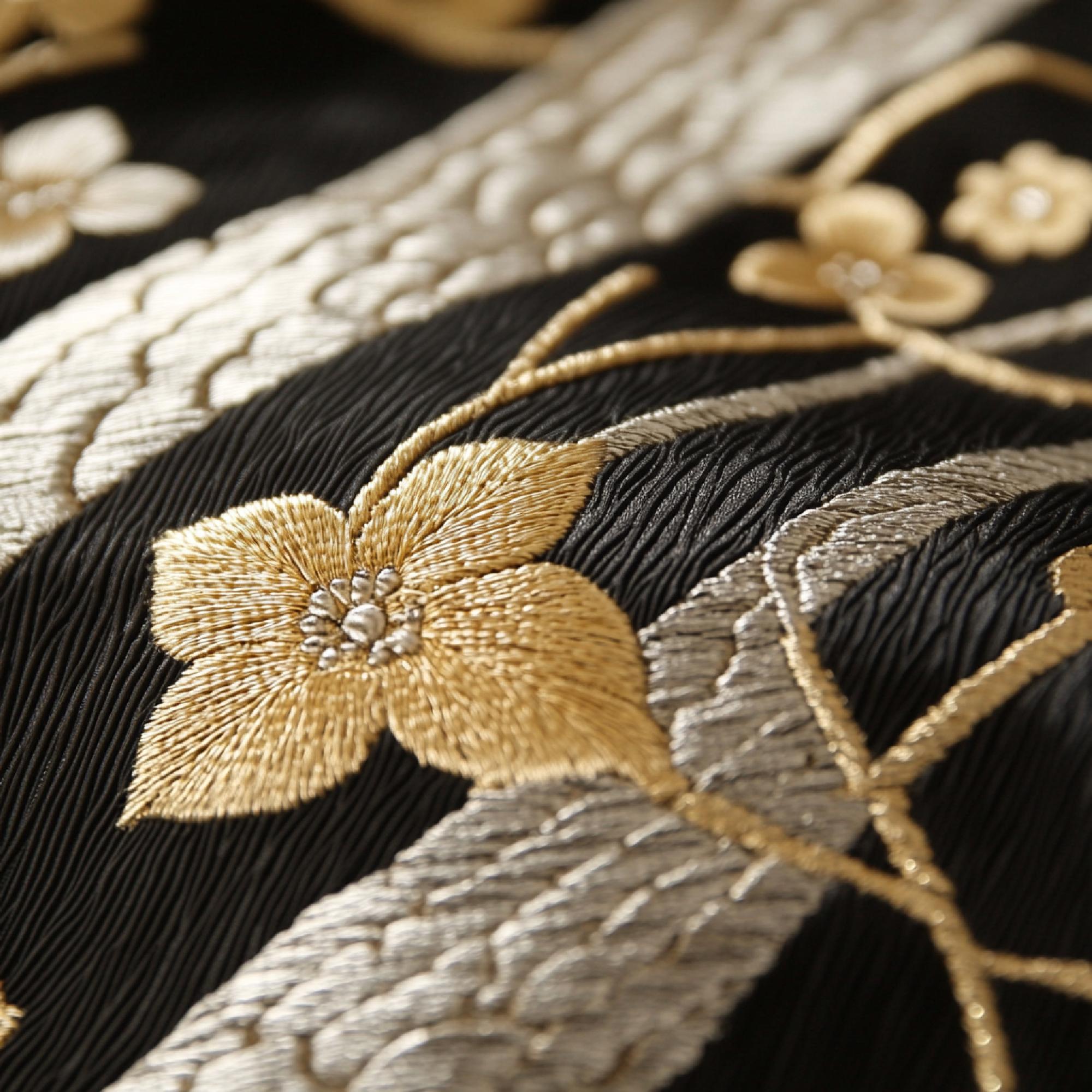 Luxury embroidered textile close-up